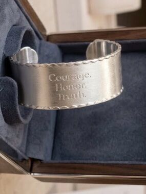 rustic Cuff Engraved Silver-Tone Inspirational Cuff  - Courage Honor Truth 2537